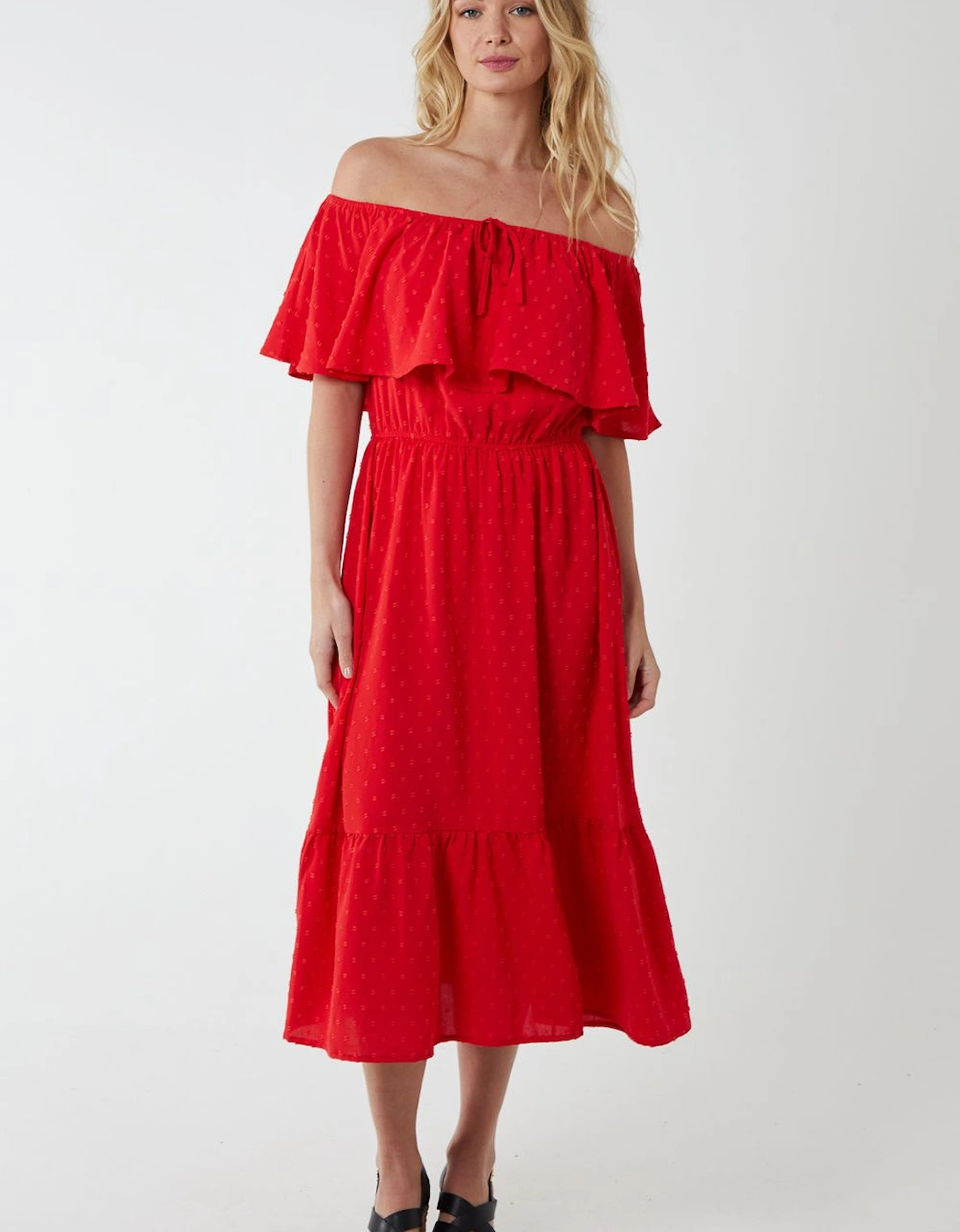 Ruffle Bardot Midi Dress, 2 of 1