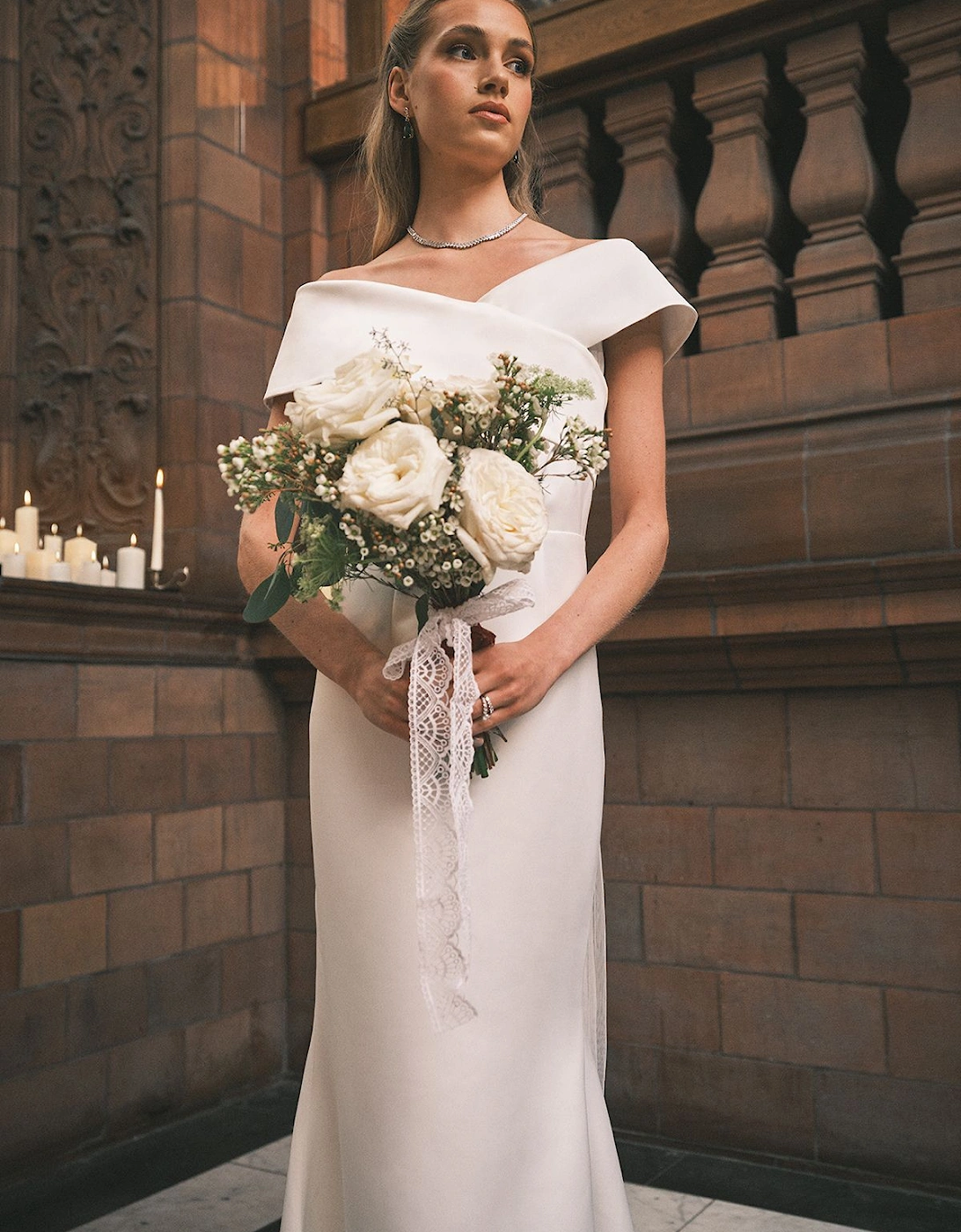 Bardot Bow Back Fishtail Wedding Dress, 2 of 1