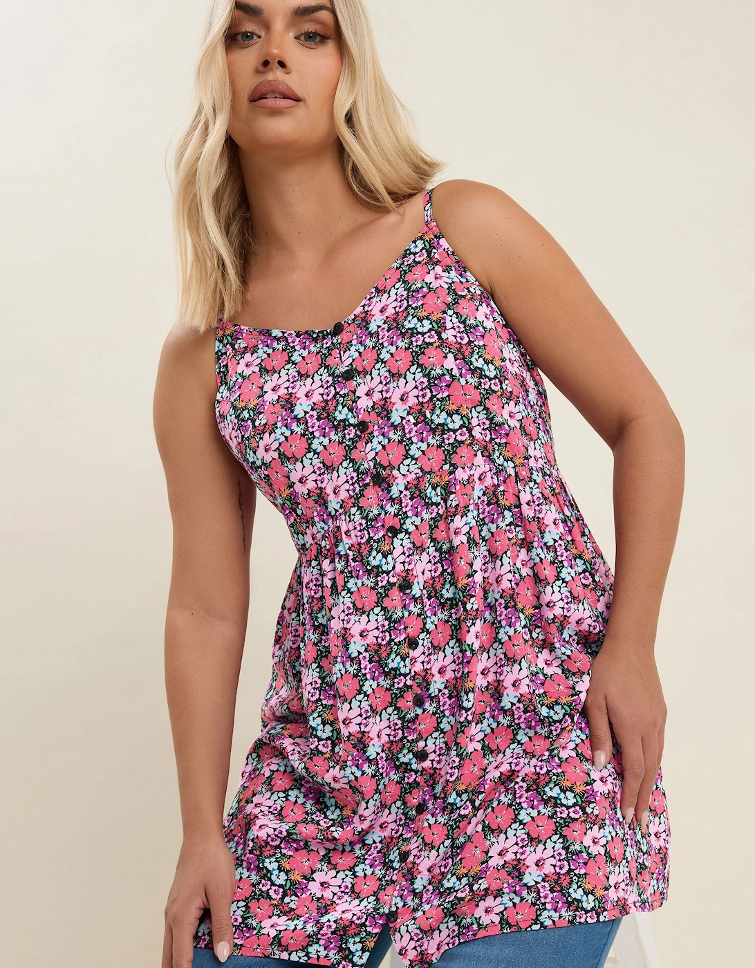 Floral Button Cami Vest Top, 2 of 1