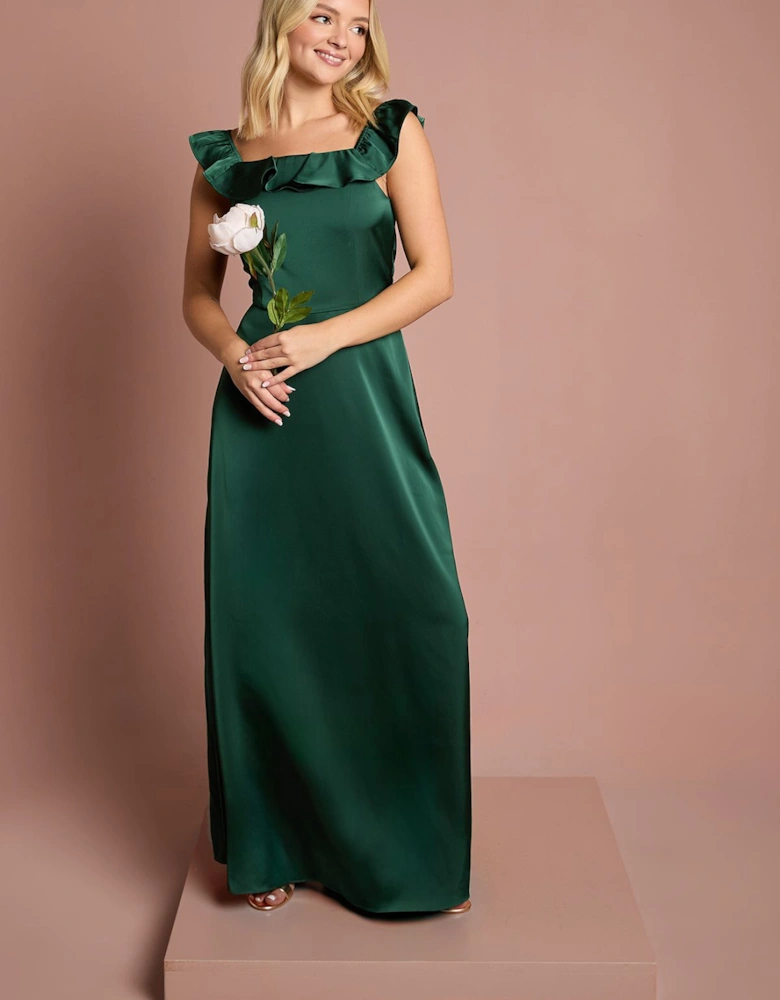 Teen Ruffle Strap Satin Bridesmaid Dress