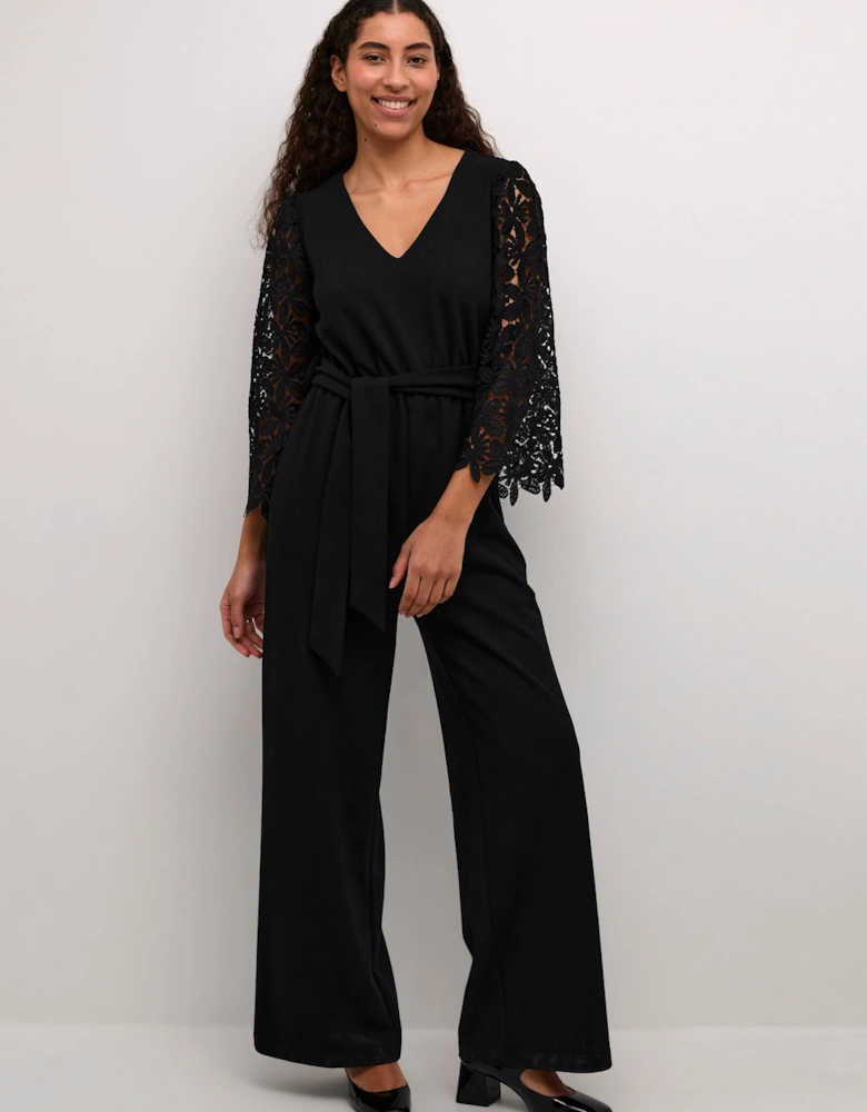 KAemily Lace Sleeve Wide Leg Jumpsuit Plain