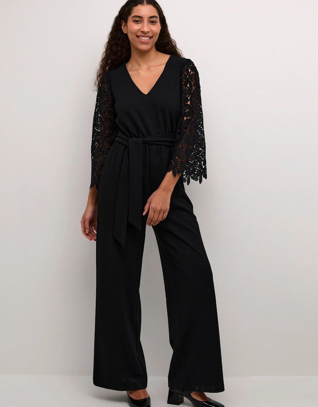 KAemily Lace Sleeve Wide Leg Jumpsuit Plain, 2 of 1