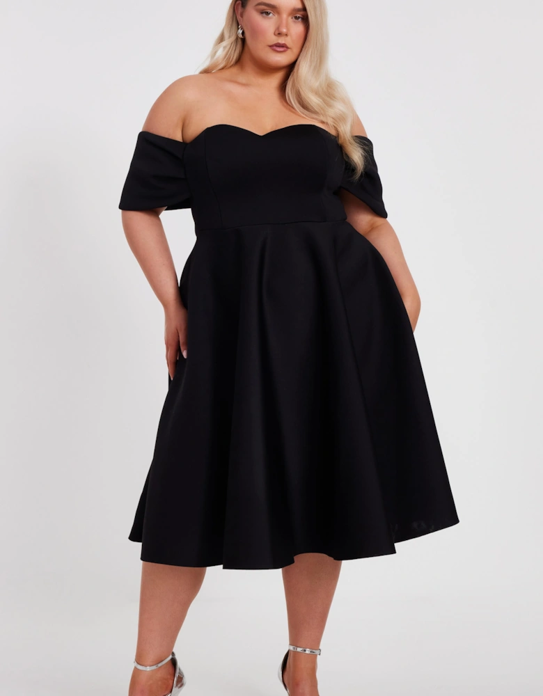 Black Curve Bardot Midi Skater Dress