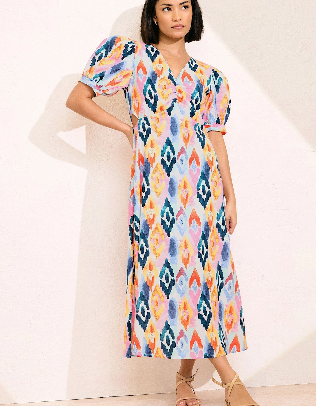 Petite Abstract Puff Sleeve Midaxi Dress, 2 of 1