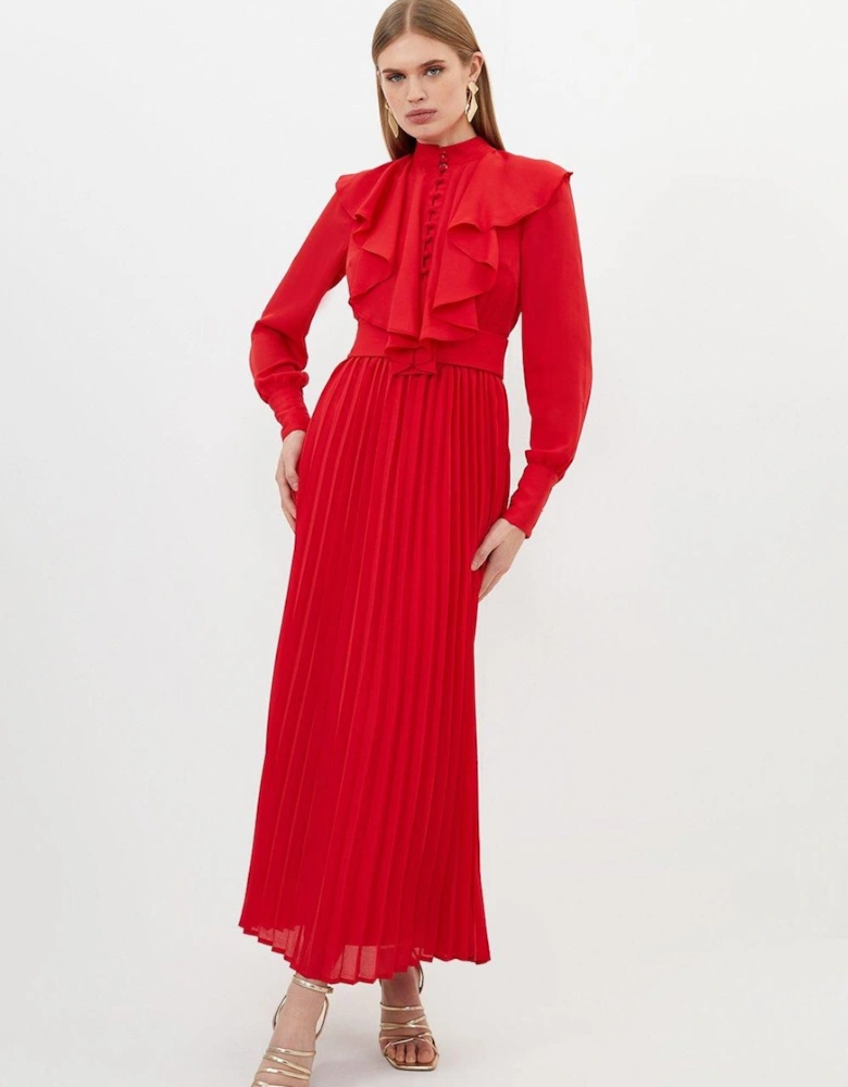 Georgette Ruffle Long Sleeve Woven Midi Dress