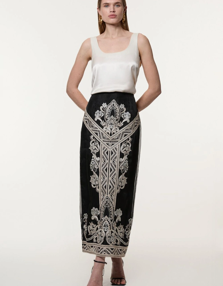 Tall Embroidered Organdie Woven Midi Skirt