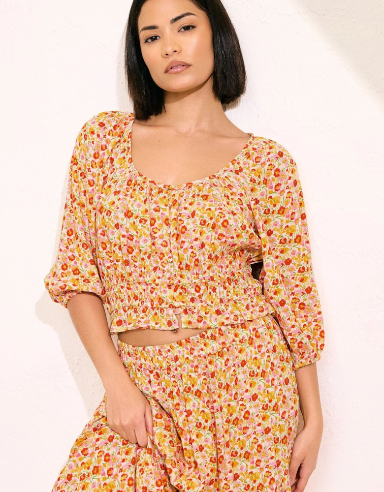 Petite Floral Puff Sleeve Top