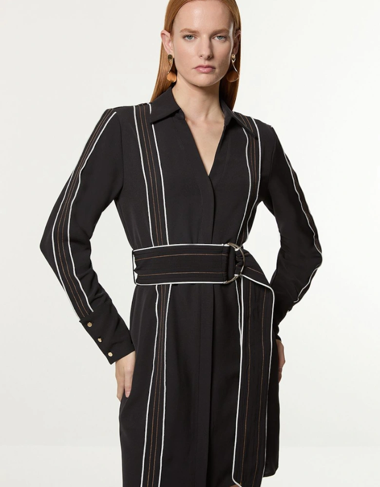 Soft Tailored Contrast Tipped Belted Wrap Mini Dress