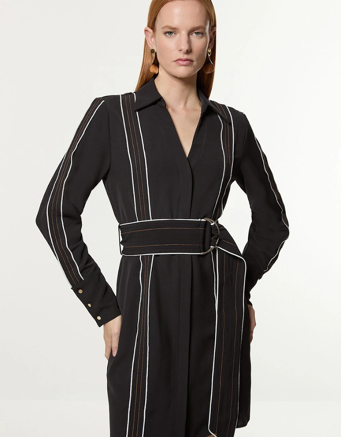 Soft Tailored Contrast Tipped Belted Wrap Mini Dress, 2 of 1