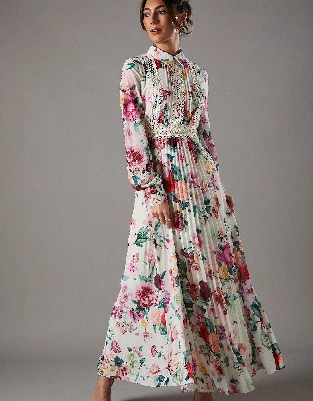 Pleated Lace Trim Midi Dress, 2 of 1