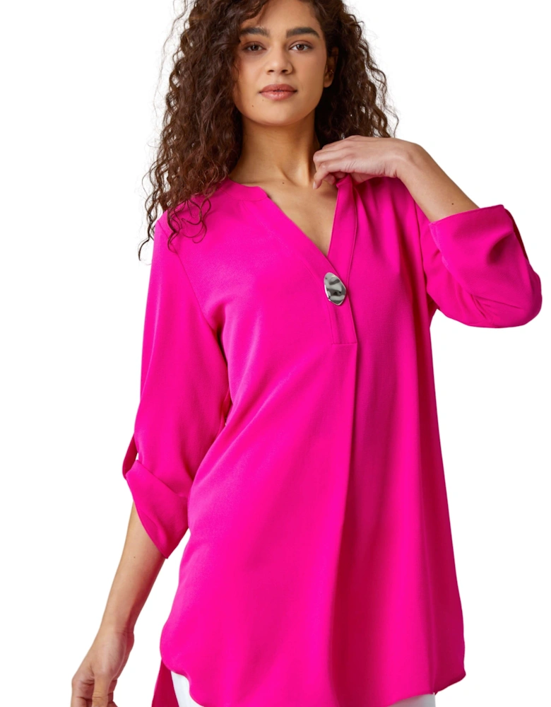 Longline Button Detail Chiffon Tunic Top