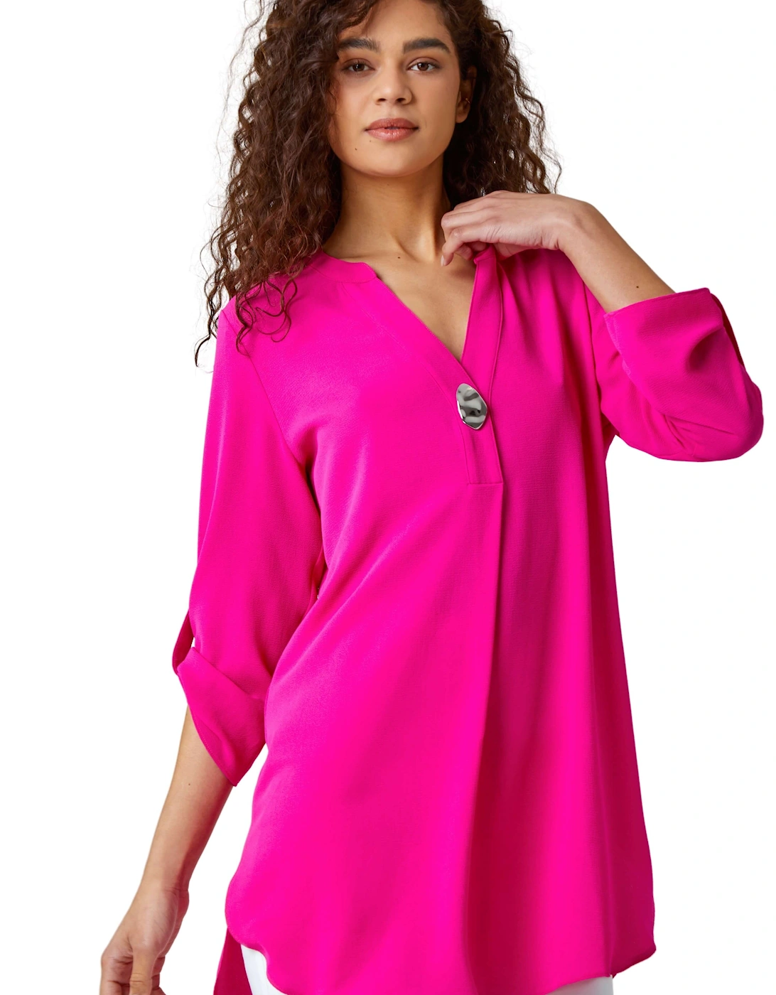 Longline Button Detail Chiffon Tunic Top, 2 of 1