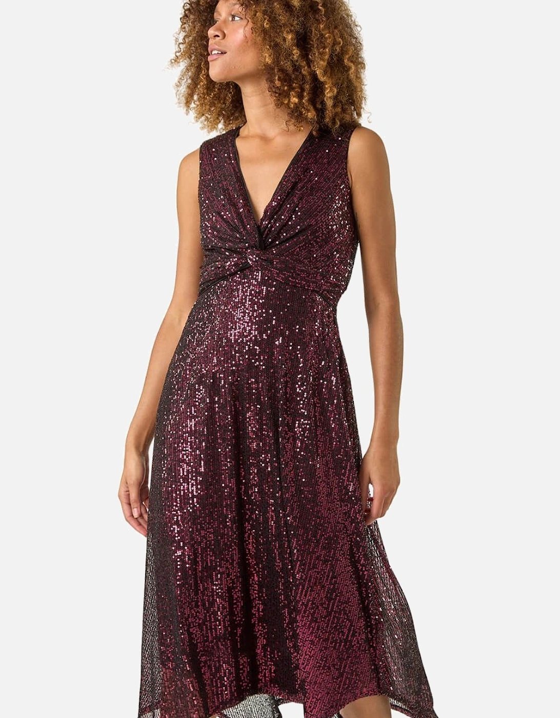 Sequin Wrap Twist Front Midi Dress, 2 of 1