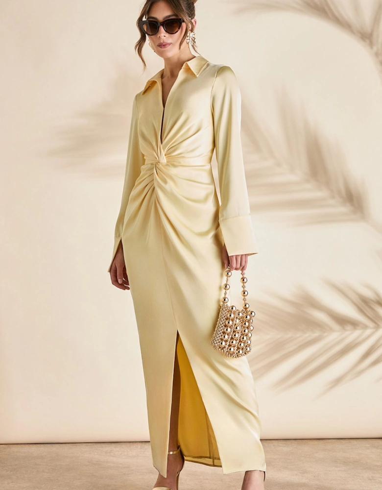 Collared Satin Maxi Dress