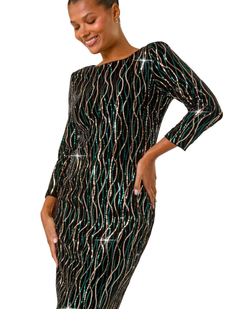 Sequin Embellished Velvet Bodycon Dress