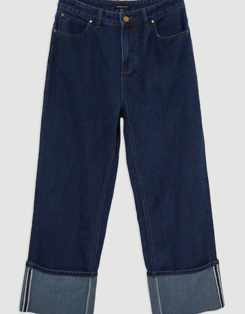 Denim Straight Leg Turn Up Hem Jeans