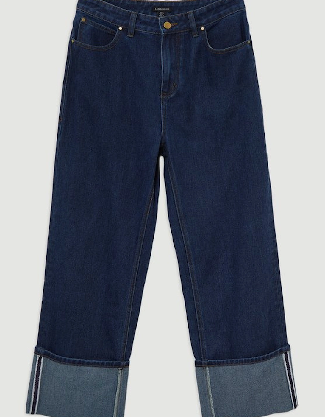 Denim Straight Leg Turn Up Hem Jeans