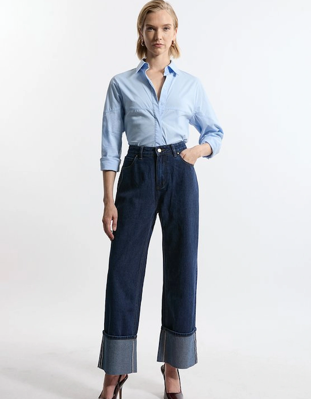 Denim Straight Leg Turn Up Hem Jeans, 5 of 4