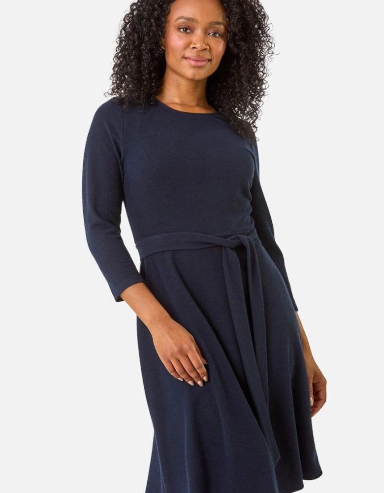 Petite Ribbed Tie Waist Detail Dress