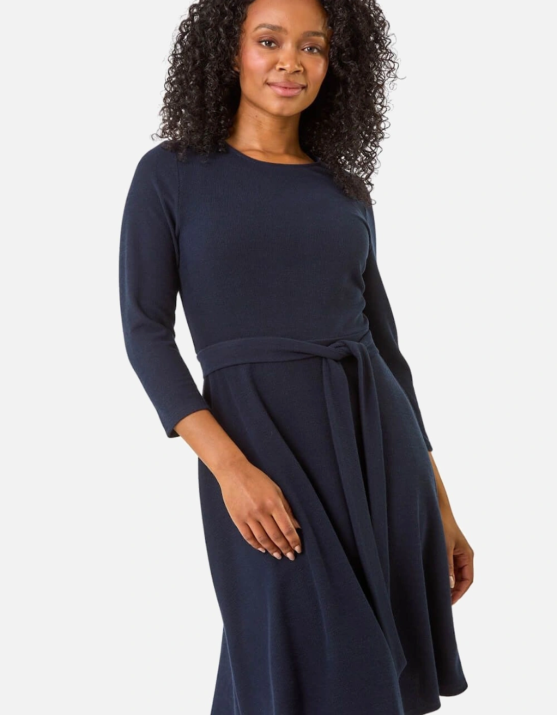 Petite Ribbed Tie Waist Detail Dress, 2 of 1