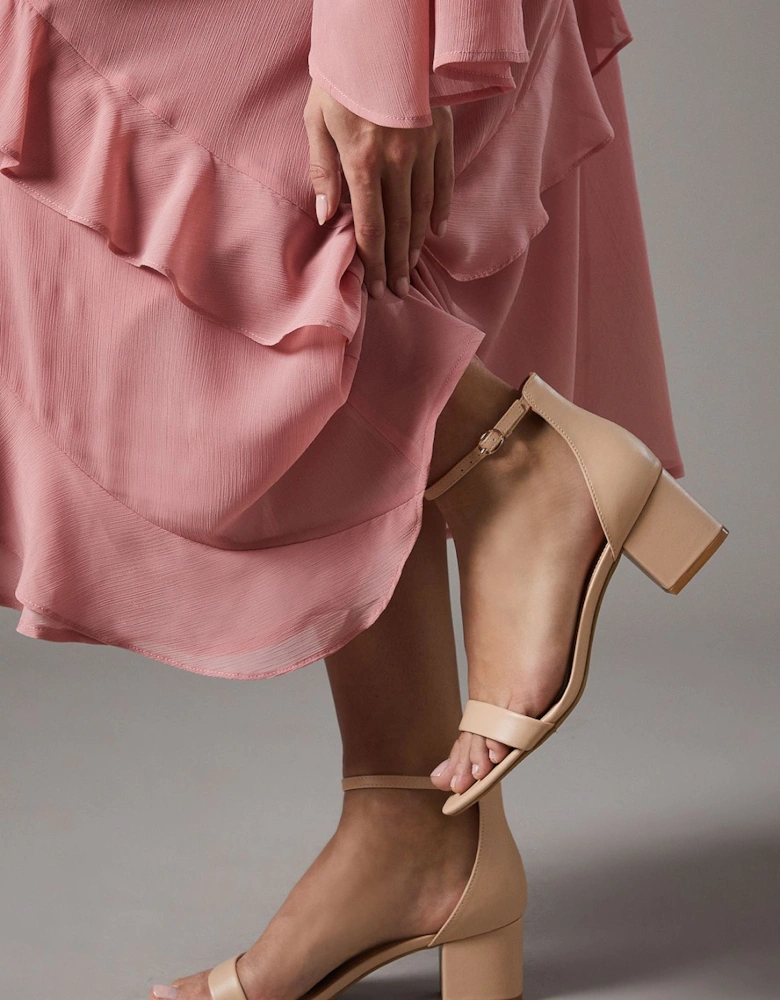 Thelma Faux Leather Ankle Strap Medium Block Heel Sandals