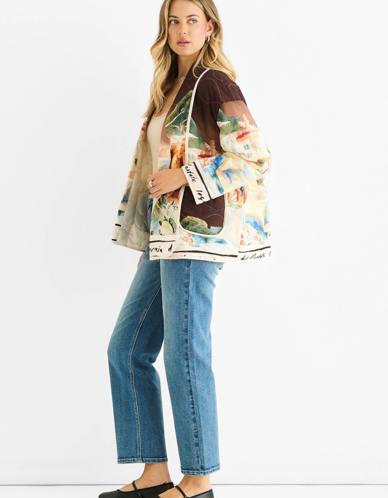 Chocolate Water Print Lightweight Quilted  Jacket