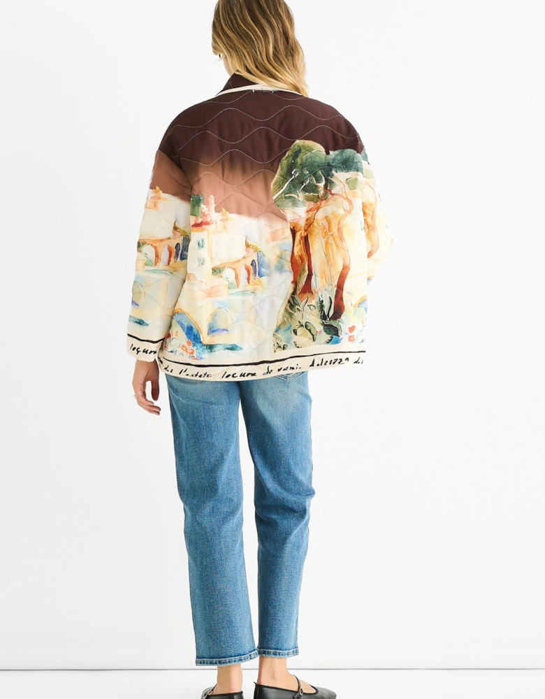 Chocolate Water Print Lightweight Quilted  Jacket