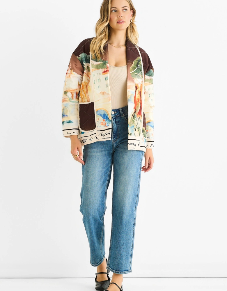 Chocolate Water Print Lightweight Quilted  Jacket