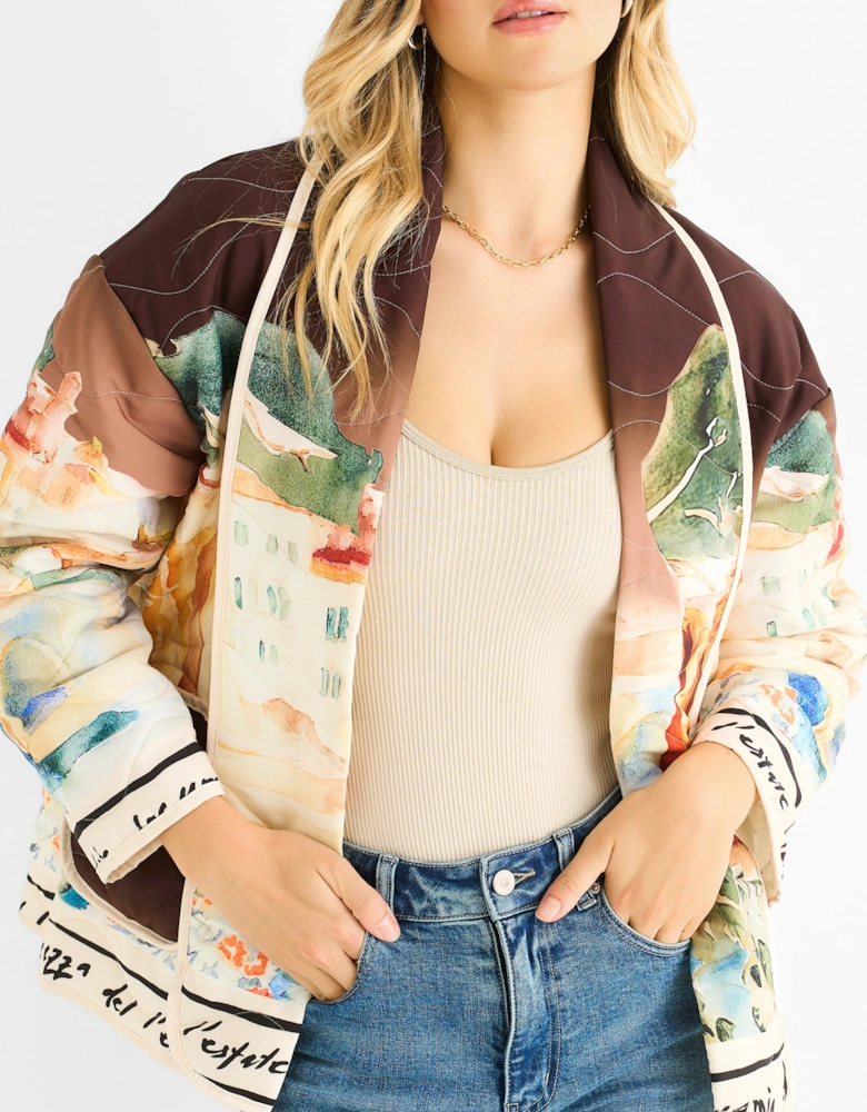 Chocolate Water Print Lightweight Quilted  Jacket