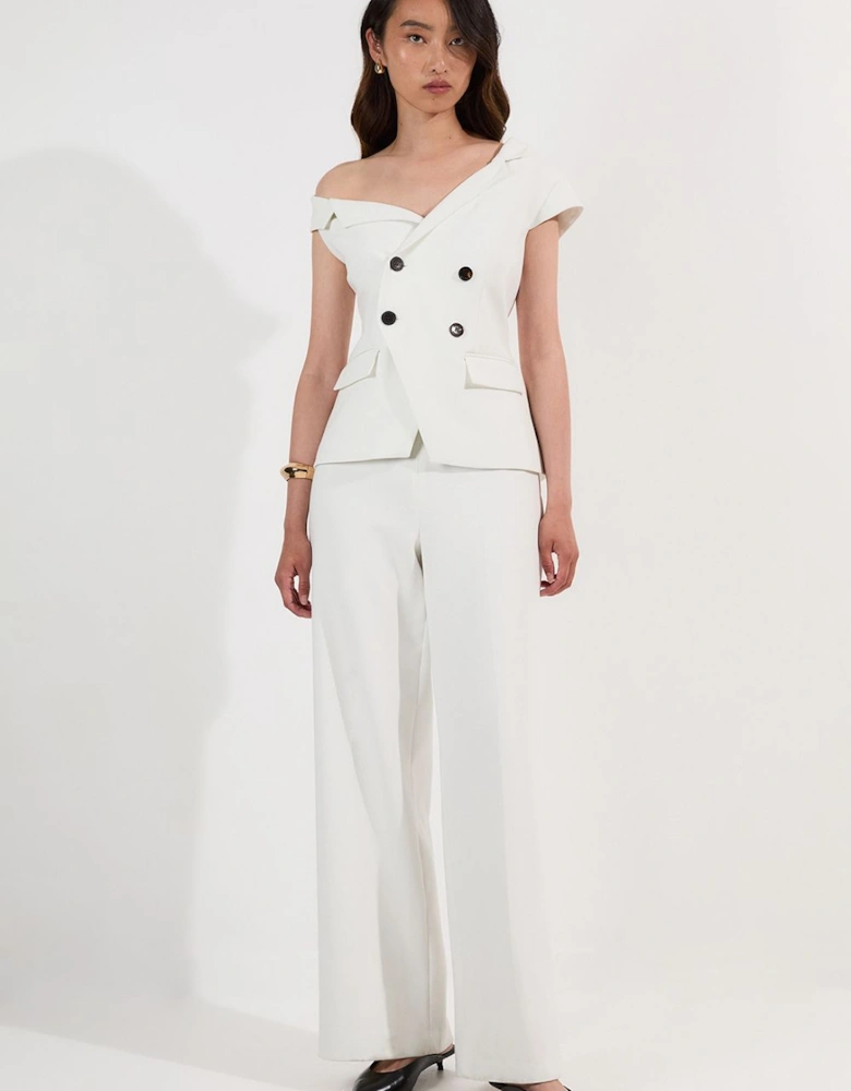 Compact Stretch Asymmetric Collar Wide Leg Tailored Jumpsuit