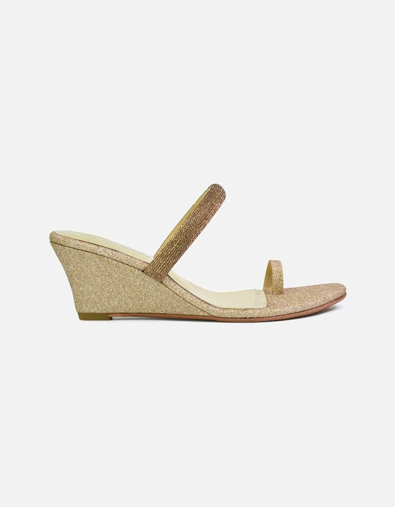'Lucille' Slip On Strappy Sparkly Diamante Wedge Sandal Heels