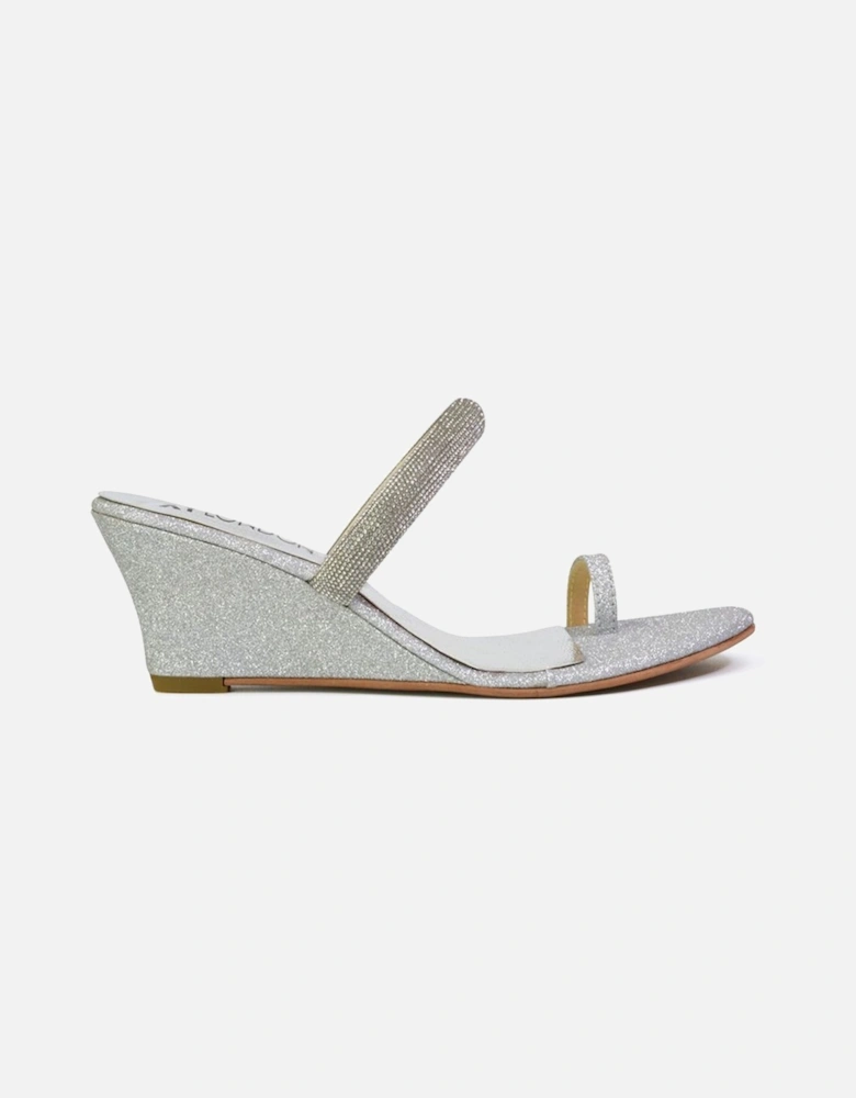 'Lucille' Slip On Strappy Sparkly Diamante Wedge Sandal Heels