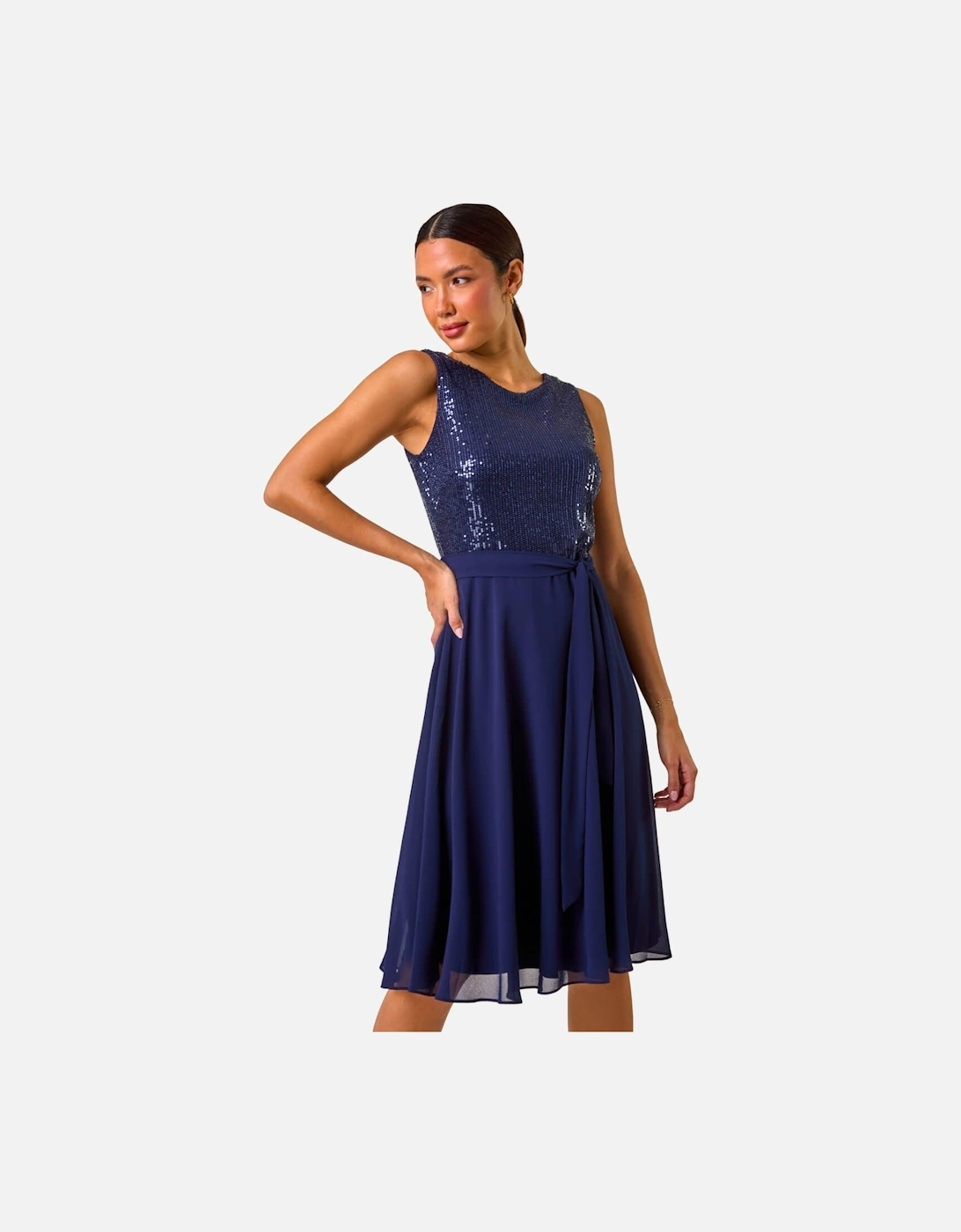 Sequin Bodice Belted Chiffon Dress, 2 of 1