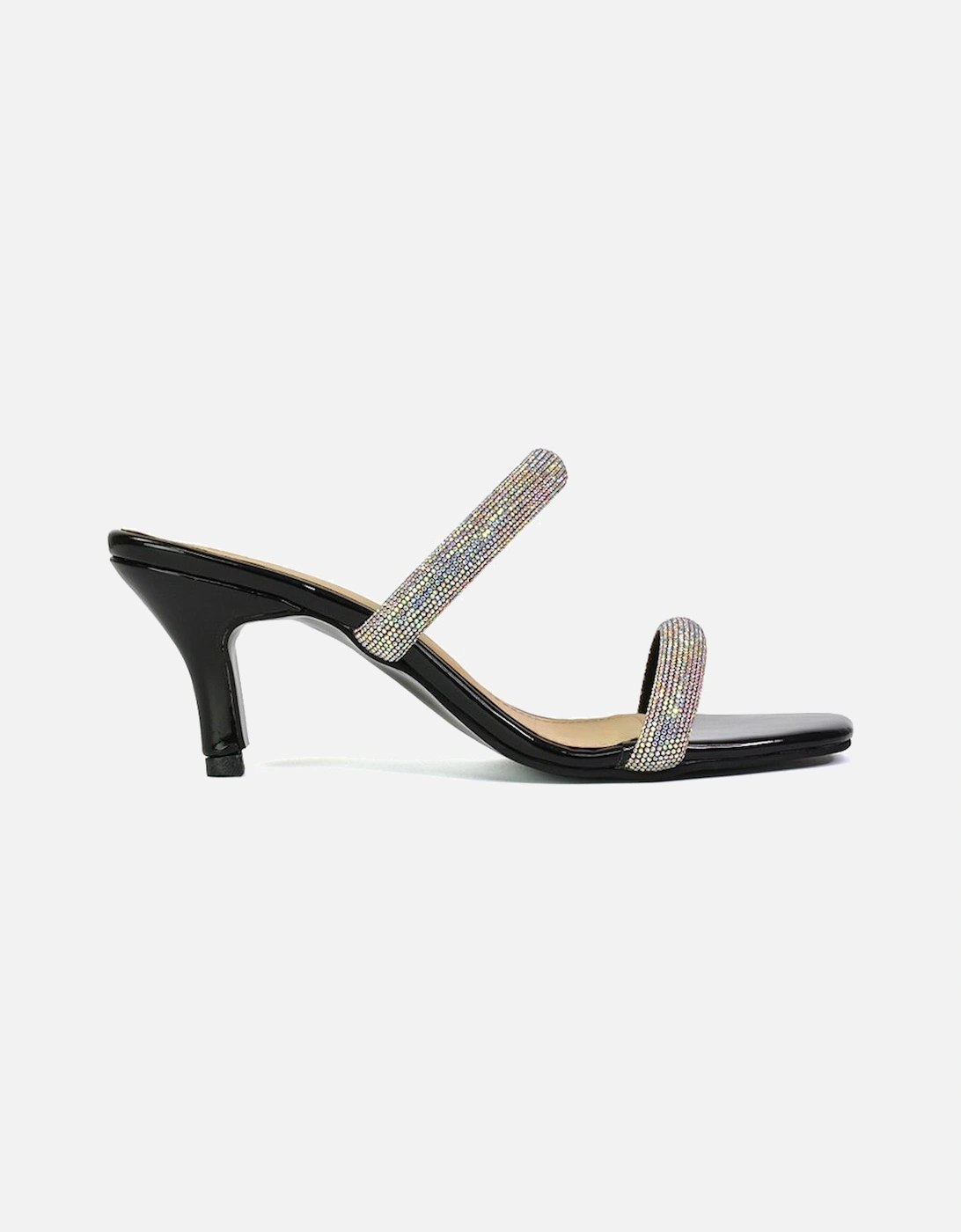 'Nancy' Square Toe Diamante Strappy Slip On Low Kitten Heel Mules, 2 of 1