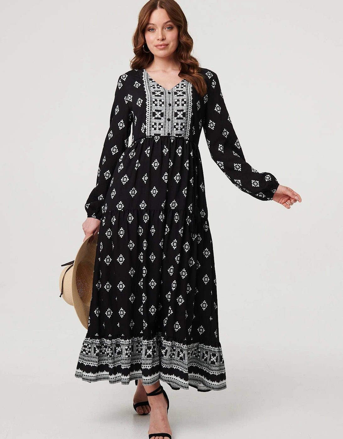 Printed Long Sleeve Smocked Maxi Dress, 2 of 1