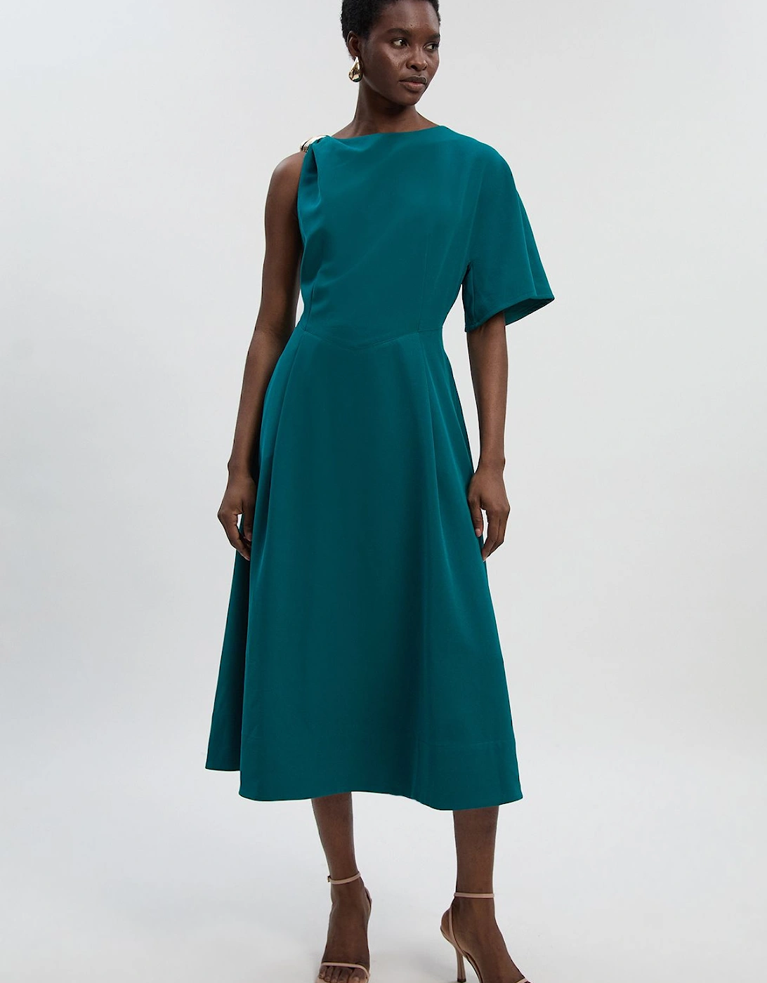 Petite Soft Tailored Trim Detail Full Skirt Midi Dress, 2 of 1
