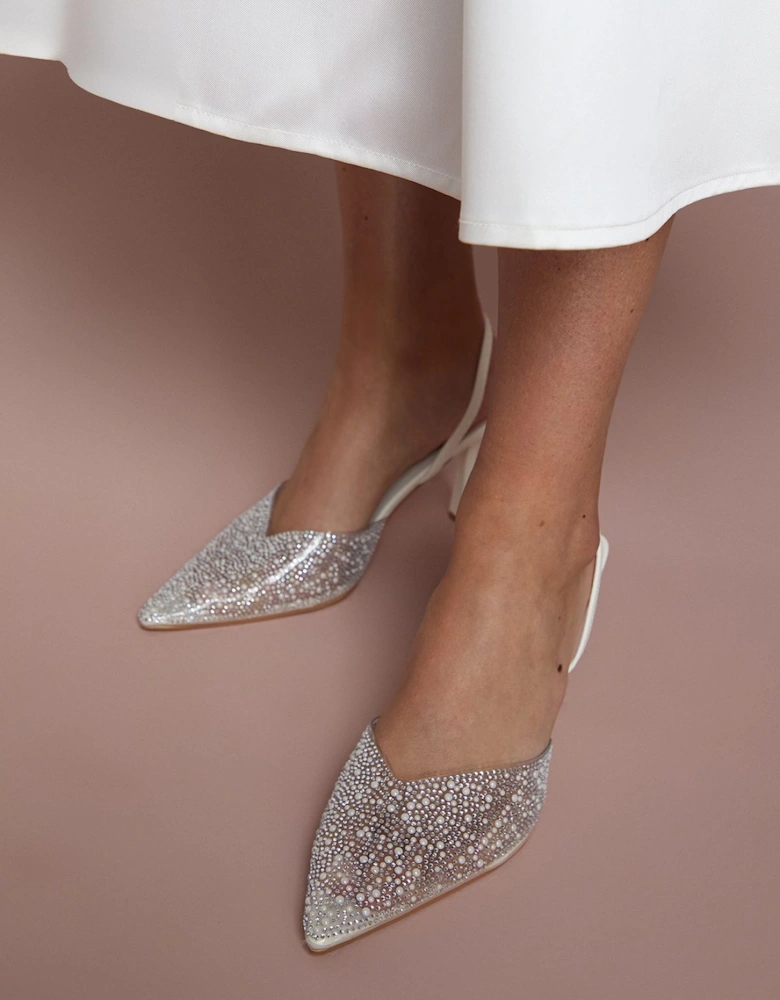 Bridal Tilly Diamante And Pearl Sling Back Pointed Court Shoes
