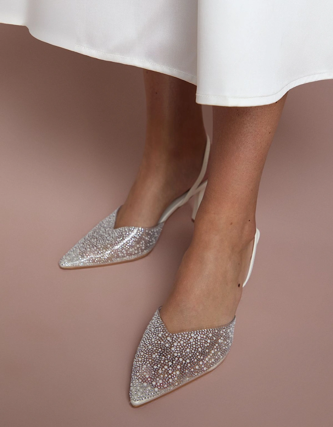 Bridal Tilly Diamante And Pearl Sling Back Pointed Court Shoes, 2 of 1