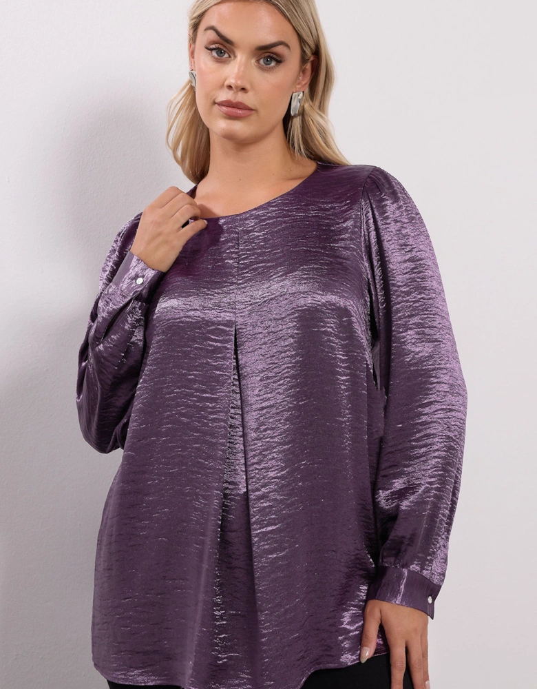 Crushed Satin Pleat Front Blouse