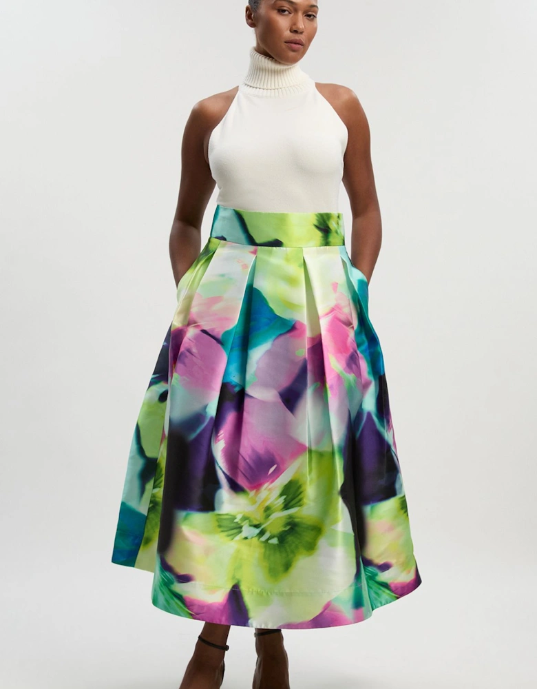 Plus Size Floral Twill Woven Prom Skirt