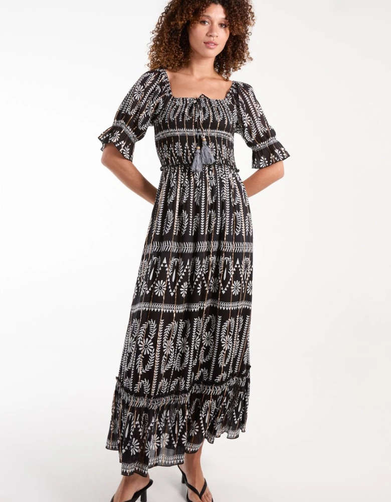 Milkmaid Shirred Square Neck Midi Dress