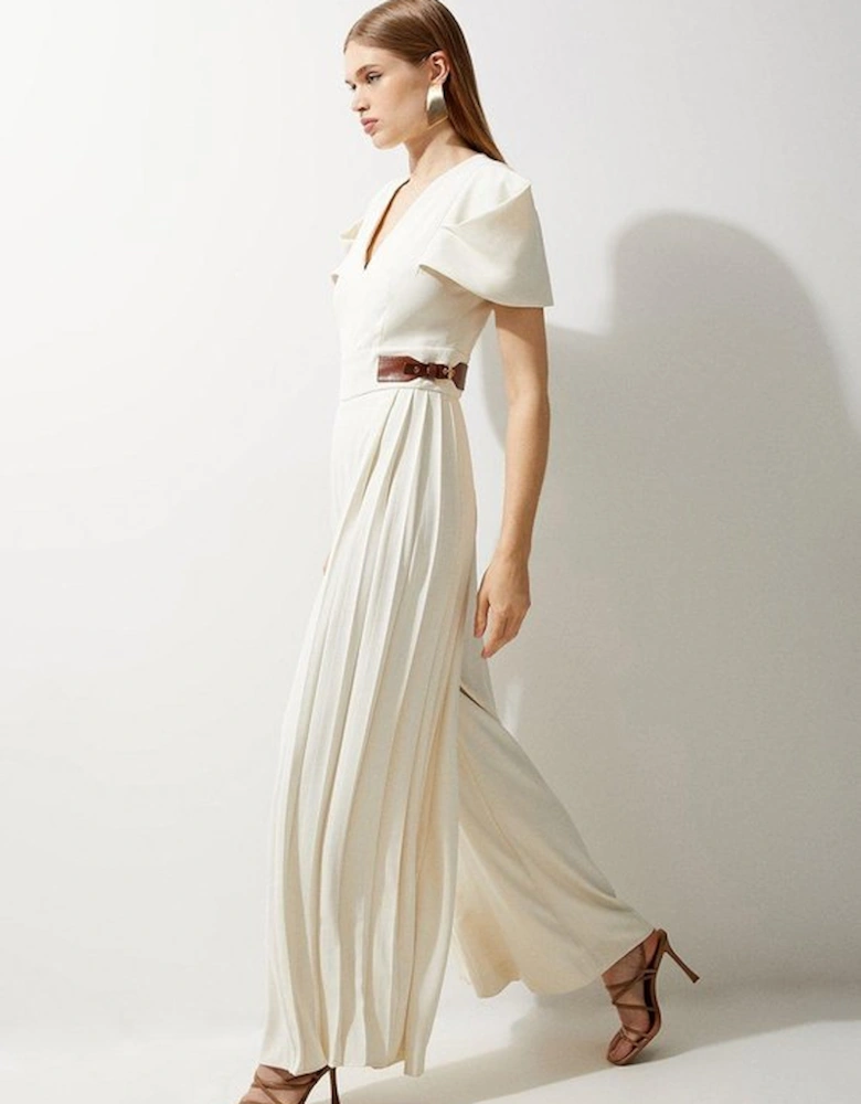 Petite Soft Tailored Crepe Tab Detail Pleated Jumpsuit
