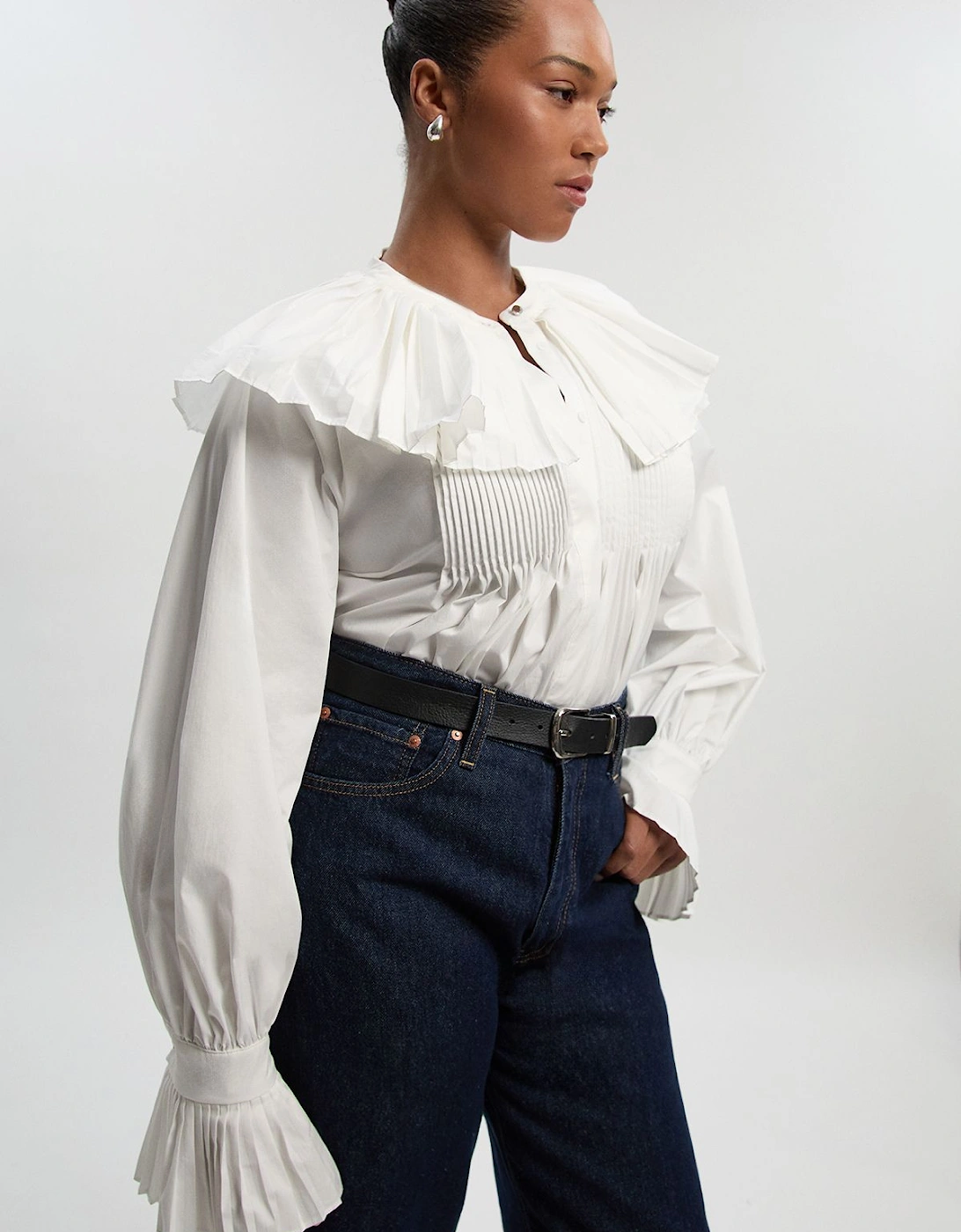 Plus Size Cotton Poplin Pleat Detail Woven Shirt, 2 of 1