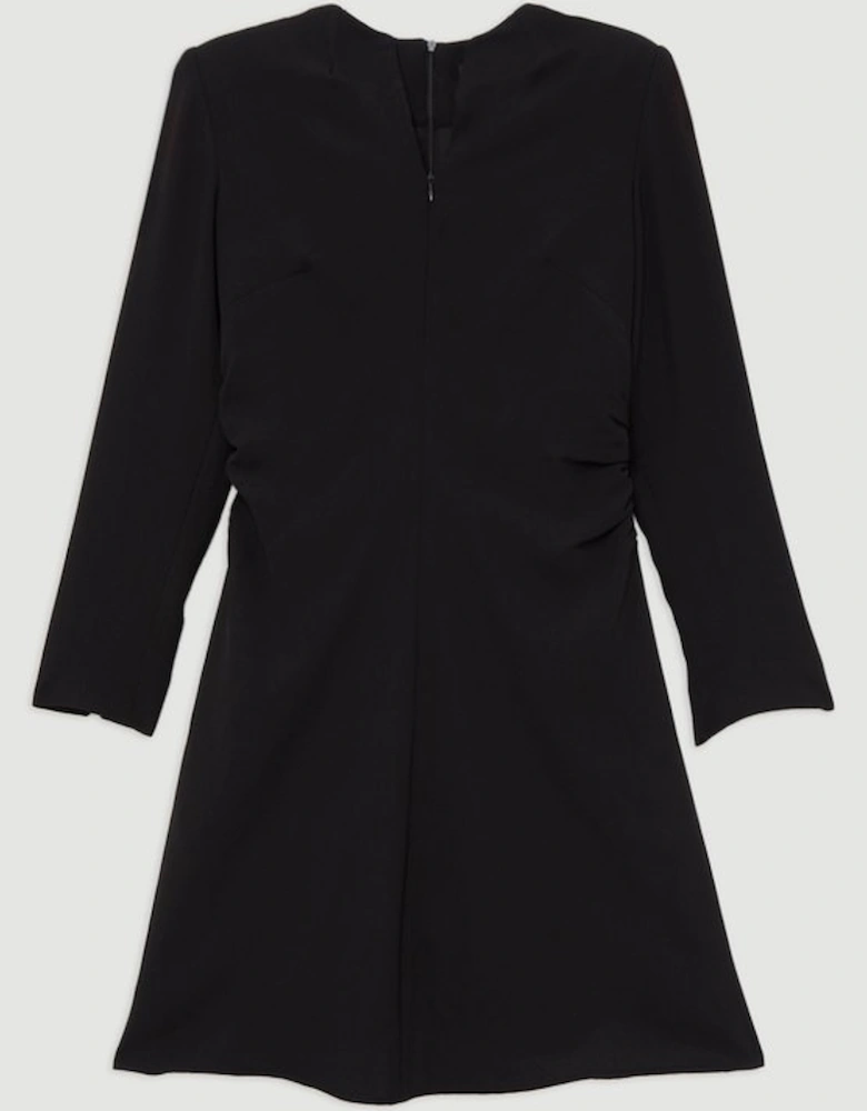 Soft Tailored Ruched Waist Long Sleeve Mini Dress