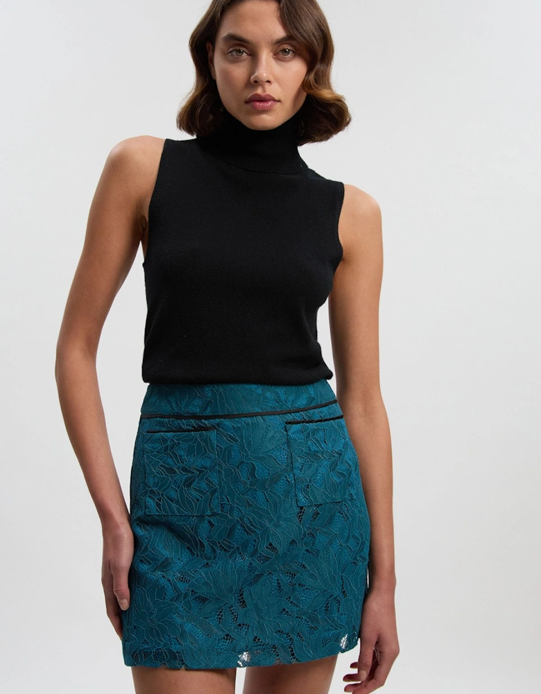 Tipped Corded Lace Woven Mini Skirt