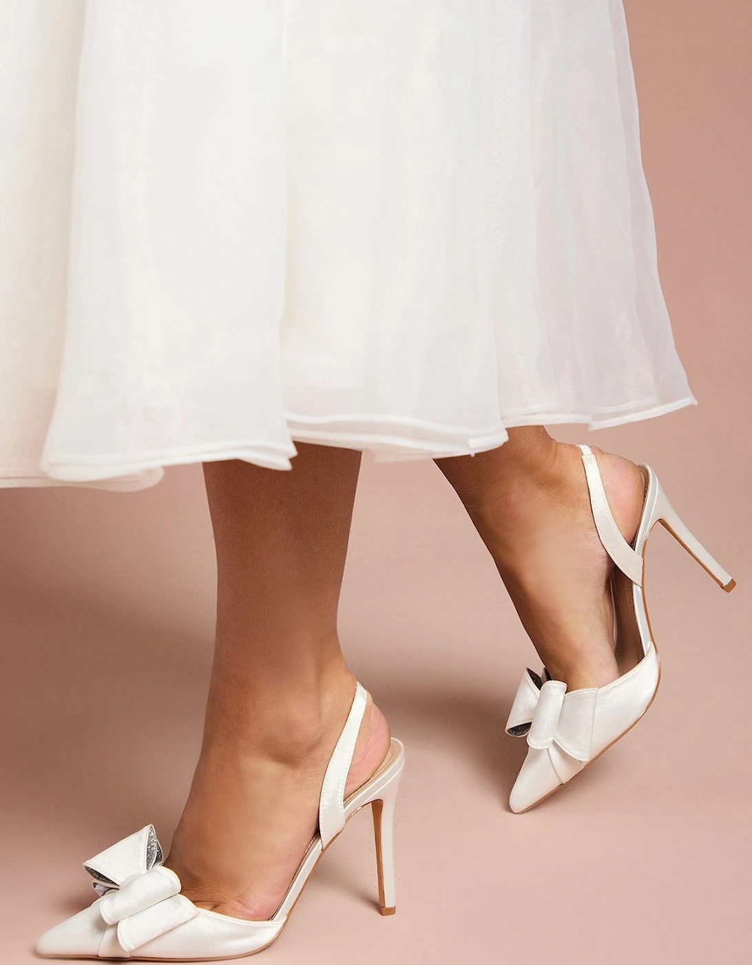 Bridal Tamara Satin Bow Sling Back High Stiletto Heel Court Shoes, 2 of 1