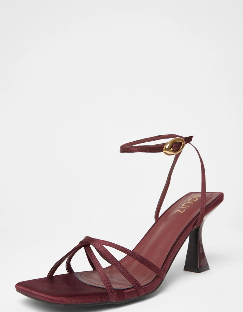 Burgundy Satin Strappy Flared Heels