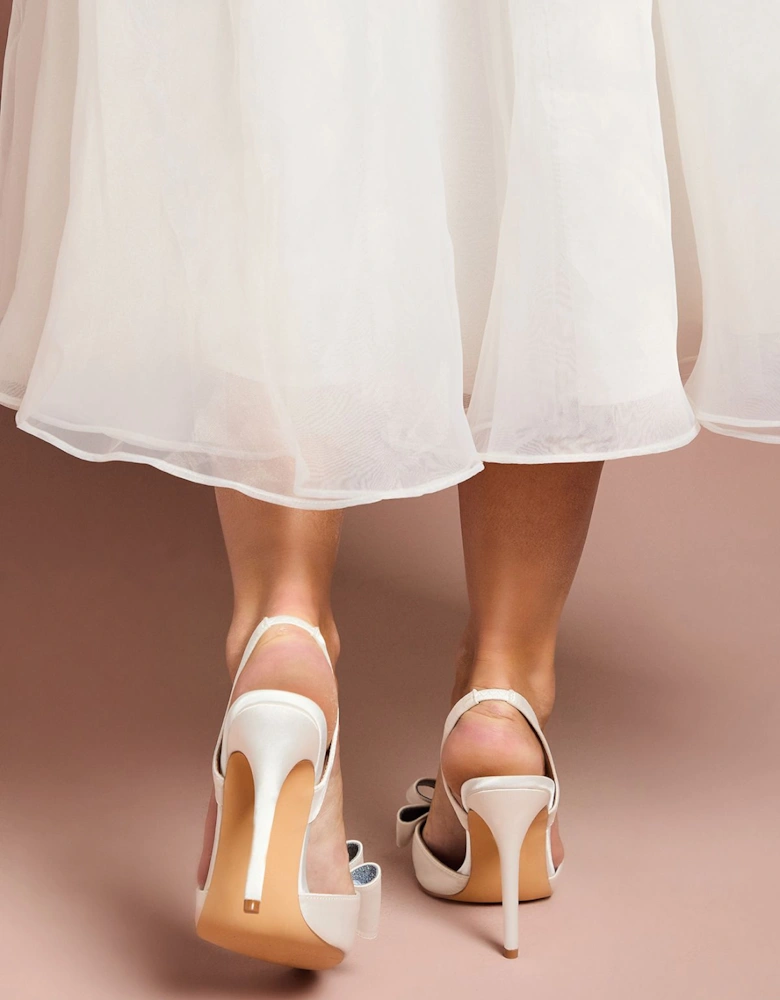 Bridal Wide Fit Tamara Satin Bow Sling Back Stiletto Court Shoes