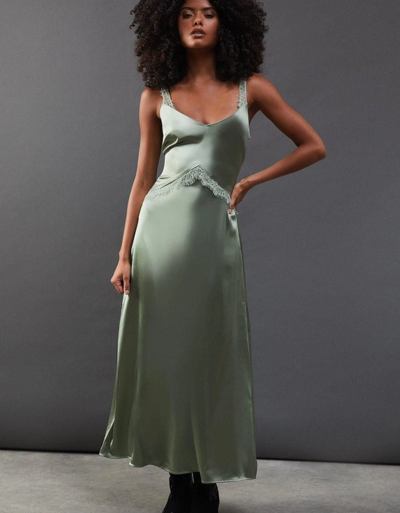 Lace Panelling Satin Midi Dress