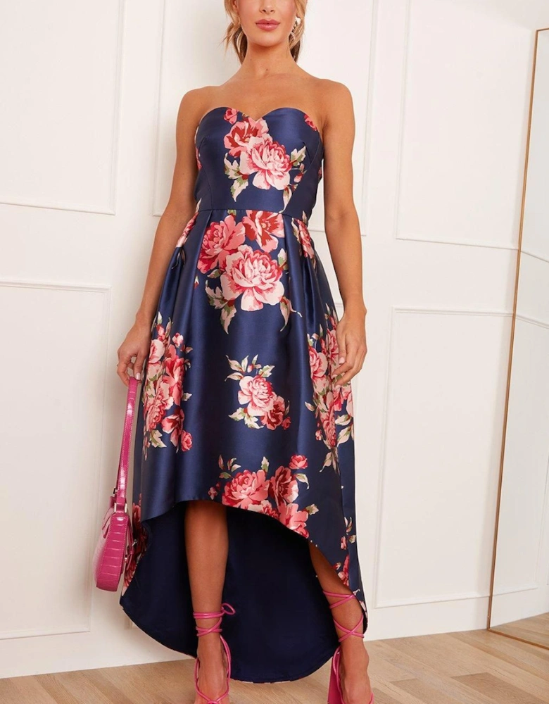 Strapless Floral Printed Dress